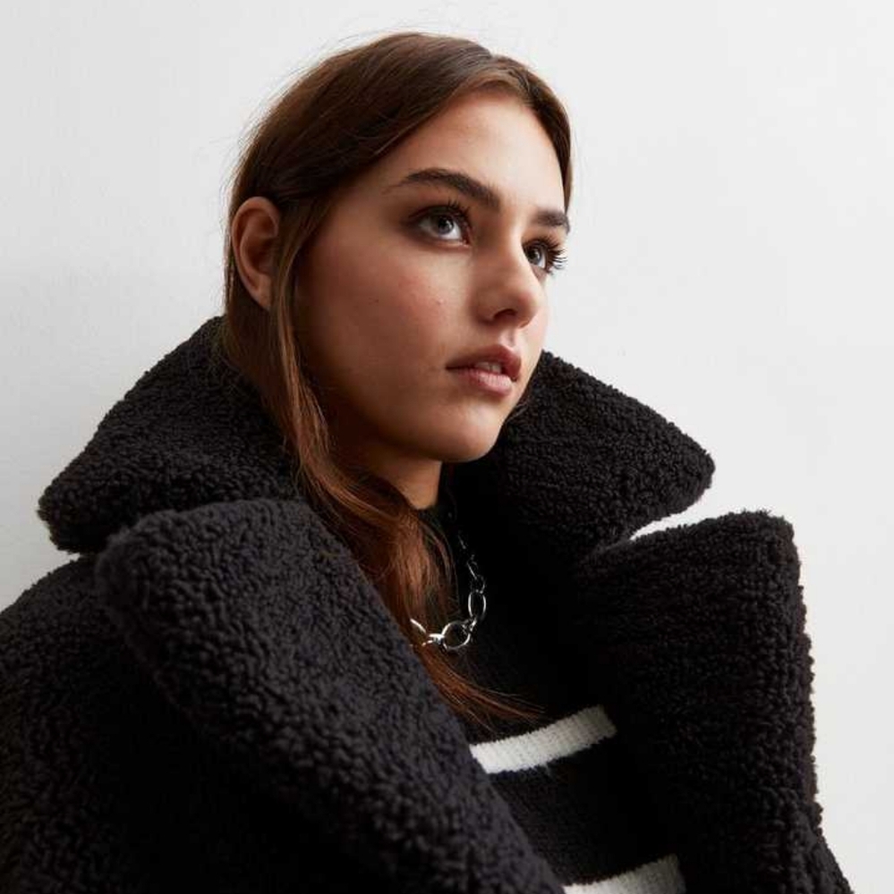 French Connection Black Teddy Sherpa Coat Size S